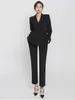 Womens Two Piece Pants Spring Autumn Casual Pant Suit Office Ladies Elegant Formal Wear Set Female Fashion Business Trousers 230207