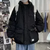 Veste Cargo d'hiver en duvet pour hommes épaissir Imitation soie coton chaud multi-poches solide à capuche manteaux vêtements mi-longs surdimensionnés