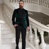 Men's Suits Green Velvet One Button Wedding Groom Tuxedos Shawl Lapel Men Party Blazer Prom Business Designer (Jacket Pants)