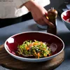 Plates European-style Ceramic Western-style Ramen Plate Red Tableware Household Kitchen Salad Dessert Snack Restaurant