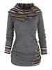 Kvinnors hoodies tröjor Tribal Geometric Stripe Panel Hooded Knit Top Long Sleeve Hock Button Sticked Women Casual Ethnic Top With Hood 230207