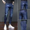 Mens Jeans Ripped 2023 Summer Thin Casual Slim Fit Korean Style Small Foot Nine Leggings British Fashion Elastic Pants