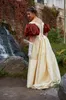 Vintage Beige Victorian Evening Dresses With Short Burgundy Lantern Sleeve Scoop Neck A Line Long Corset Princess Prom Dress Women Special Occasion Gowns