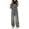 Women's Jeans Spring Retro Distressed Loose Denim Suspender Pants Wide Leg Daddy Trousers Casual Overalls Vintage 230206