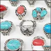 Bandringen 30 stcs/pack turquoise ring heren dames mode sieraden antieke sier vintage natuursteen feest geschenken 634 Q2 drop levering dhu7o