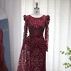 Robes de soirée de luxe Dubaï bordeaux sirène robe de soirée musulmane avec surjupe manches longues marron arabe grande taille femmes robes de soirée de mariage 230207