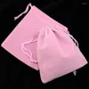 Takı Torbaları 100 PCS Pembe Velvet Drawstring Hediye Torbası String 9x12cm (3,5 "x4.7") Ambalaj Ekranı