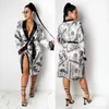 Frauen US Dollar Print Home Coat Bandage Langes Kleid Lässige Mode Sexy Cardigan Nachtclub Kleidung Lose Robe Bademantel Housewear