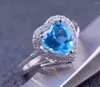 Cluster Rings Natural Blue Topaz Gem Ring S925 Silver Gemstone Fashion Elegant Romantic Heart Women's Party Gift Jewelry