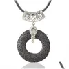 Pendant Necklaces Wholesale Ring Shape Lava Stone Mtilayer Necklace Essential Oil Diffuser Volcanic Rock Women Jewelry Drop Dhgarden Dhbhe