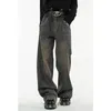 Dżinsy damskie zimowe zabytkowe ciemnoniebieskie wysoką talię kobiety amerykańskie modne streetwear szerokie nogi dżinsowe spodnie proste workowate spodnie 230206