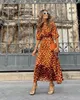 Casual Dresses Autumn Csaual Elegant Print Long Sleeve Dress Fashion Women V Neck Corset Bohemian Streetwear