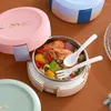 Yemek takımı setleri paslanmaz çelik öğle yemeği kutusu çocuklar için mikrodalga yuvarlak makarna renkli karikatür çocuk piknik bento termal depolama