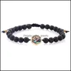 Hebras de cuentas Pulsera con cuentas de piedra de lava de 6 mm para hombres y mujeres Trenzado hecho a mano Concha de abulón natural Corazón Redondo Cruz Encanto Moda Dhrki