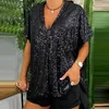 Dames blouses trendy pullover blouse losse fit comfortabele vrouwen t-shirt nachtclub glanzende pailletten tee top