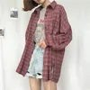 Blouses pour femmes HOUZHOU Harajuku chemises à carreaux femmes surdimensionné à manches longues Vintage coréen mode basique femme Bf Style jeune étudiant