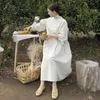 Casual Dresses 2023 Japanese Style Solid Color Fashion Loose Folds Autumn Women Puff Sleeve Retro Simplicity Temperament