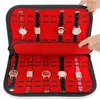 10 20 Grids Leather Watch Case with Zipper Velvet Wristwatch Display Storage Box Tray Travel Jewelry Packing Shelf Organizer1272V