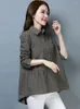 Kvinnor BLOUSES SPRING Women Plaid Print skjortor Långärmad blus Casual Korean Virsion Vintage All-Match Female Cotton Tops Doll Shirt