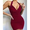 Casual Dresses 2023 European And American Spring Summer Fashion Comfortable Simple Sexy Pleated Women's Dress Show Chest Nightclub Cl