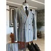 Mens Suits Blazers Arrival Wide Stripe Men Peaked Lapel Custom Made Slim Fit Tuxedo Masculino Blazer Prom Daily Wear 2 Pcs JacketPants 230207