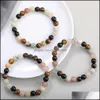 Charm Bracelets Handmade 8Mm Tiger Eye Natural Stone Beads Bracelet For Women Men Elastic Copper Inlaid Micro Zircon Jewelry Gift Dr Dhovr