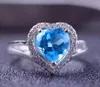 Anillos de racimo anillo de gema de topacio azul Natural S925 piedra preciosa de plata moda elegante corazón romántico joyería de regalo de fiesta para mujer