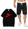 Conjunto de chándales de verano para hombre, camisetas informales nuevas, pantalones cortos, conjuntos de 2 piezas, chándal para hombre 2023, ropa deportiva, chándal transpirable, estampado de LOGOTIPO de marca para hombre