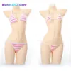 Bras Sets Japanese Sexy Lingerie Lolita Kawaii Blue Pink White Striped Mini Bikini Adult Cosplay Erotic Costumes Bra Women Underwear Set 020723H