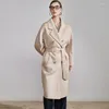 Trench da donna ondulata corrugata a doppia faccia di alta qualità in cashmere cappotto da donna 2023 Tie-up invernale Slim Temperament a metà lunghezza