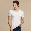 T-shirts pour hommes véritable soie hommes T-Shirts col en v à manches courtes mâle décontracté confortable Cool respirant Mensdébardeurs