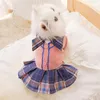 Dog Apparel Exquisite Pet Padded Plaid Bow Tie JK Skirt Playful Cute Cat Puppy Dress Fashion Comfortable Clothes Accessories