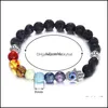 Brins de perles 8 mm rondes de lave roche oeil de tigre bracelets de perles pour femmes hommes guérison 7 chakras pierre naturelle élastique yoga bouddha soutien-gorge Dhsq0