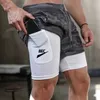 Gym Fitness Brand Shorts Men Summer Sportswear 2 i 1 Double-Deck Compression Shorts Male Tracks Spår Joggers Short Pants Plus Size S-3XL