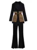 Womens Two Piece Pants Autumn Winter Fashion Splice Suit Coatmicro Flare Korean Elegant Chic Blazers Jacket Matchning Set 230207