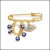 Spille Spille Creativo Lucky Eye Blue Turkish Evil Eyes Pin Per Donna Uomo Goccia Olio Fiore Corona Stella Hamsa Mano Fascino Moda Gioiello Dhakl