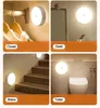 Nattlampor PIR MOTION SENSOR LED LIGHT USB RECHAREBLEABLE RUND PORTABLE Dimning Lamp för sovrumshem