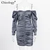 Casual Dresses Chicology Off Shoulder Long Sleeve Elegant Lady Mini Dress Autumn Winter Party Club Bodycon Christmas Birthday Sexy Clothes 230207