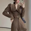 Dames Tweede stuk broek Autumn Elegant Set Women High Street Vintage Koreaanse stijl Pakken Casual Crop Blazers Long Wide Leg 230207