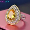 Cluster Rings Real 925 Sterling Silver Pear Water Drop Ring For Women Citrine Wedding Engagement Party Jycken Storlek 5-10