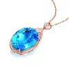 Pendentif colliers bijoux de luxe femme ovale grande pierre bleue 9 2 5 pendentifs collier en or Rose mode pour femmes pendentif