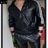 Tute da uomo PU Leather Gloss Wetlook Jacke Jacket Felpa con cappuccio Tuta da jogging Sportswear 230206