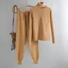 Women's Two Piece Pants turtleneck sweater 2 Pieces Set women chic Knitted Pullover top Sweater pants Jumper Tops trousers sweater suits 230206