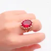 Cluster Rings 585 Purple Gold Plated 14k Rose Inlaid Oval Ruby for Women Opening Creative Court Style Party Jewelry