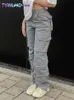 Мужские брюки Винтажные грузовые брюки Бэк -брюки Женская мода 90 -х карманы для уличной одежды широко g высокая талия прямой джинсовой брюки y2k комбинезоны 020723