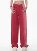 女子ジーンズKalevest Y2K Trashy Red Korean Fashion Women Pants Bright Denim Wide Leg Rave衣装2023