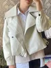 نساء جلد فو فو Ftlzz Spring Women Faux جلدي سترة راكب الدراجة النارية Red White Coat Termdown Jolar Pu Motorcycle Jackets Streetwear Ofterwear 230207