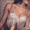 Magkedjor sexiga kvinnor nattklubb bling rhinestones fest kroppskedja smycken bikini midja guld strand sele slav halsband bra cami dhzlu