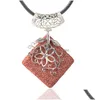 Pendant Necklaces Wholesale Rhombus Lava Stone Mtilayer Necklace Essential Oil Diffuser Volcanic Rock Women Jewelry Drop Deli Dhgarden Dhd96