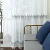 Rideau Moderne Blanc Tulle Rideaux Pour Chambre Salon Readymade Bleu Gris Broderie Vague Sheer